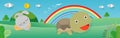 Tortoise and the Hare,Turtle and rabbit racing together to win, Flat style isolated on background. paper art Royalty Free Stock Photo