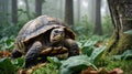 Majestic Forest Tortoise in Misty Woods Royalty Free Stock Photo