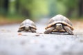 tortoise overtaking another on a sandy path