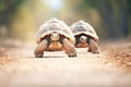 tortoise overtaking another on a sandy path