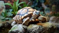 Elegant Radiated Tortoise on Rock, Close-Up Royalty Free Stock Photo