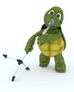 Tortoise singing into a retro microphone