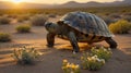 Desert Tortoise Walking Through the Arid Landscape at Golden Hour Royalty Free Stock Photo
