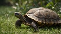 Tortoise Walking on Grass in Natural Setting Royalty Free Stock Photo
