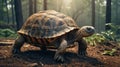Majestic Tortoise Walking in the Forest Sunlight Royalty Free Stock Photo