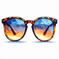 Tortoiseshell Round Sunglasses with Sunset Reflection Royalty Free Stock Photo
