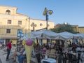 Tortoli, Sardinia, Italy, September 9, 2020: view of Piazza Roma square at old town of Tortoli with group of people