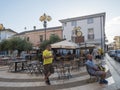 Tortoli, Sardinia, Italy, September 9, 2020: view of Piazza Roma square at old town of Tortoli with group of people