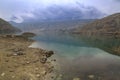 Tortum lake view from lakeside with clouds in Uzundere, Erzurum