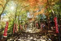 Toruist on Stair of Bishamon-Do Temple in Kyoto, Japan. The Bishamon-Do is one of the famous landmarks in Kyoto