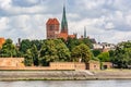 Torun, Poland - August 11, 2021. Panoramic view on the Old Town of opposite side of the river Royalty Free Stock Photo
