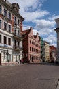 TORUN, POLAND - 07 August 2021: Townhouses around main square of Torun city Royalty Free Stock Photo