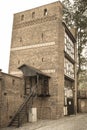 Torun, Poland - August 19, 2022: View on old leaning tower in center of city Torun. Historic attraction to visit. Aged photo Royalty Free Stock Photo