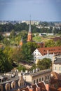 Torun, Poland - August 19, 2022: View from tower on military recruitment center and old or modern buildings in center of city