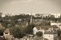 Torun, Poland - August 19, 2022: View from tower on military recruitment center and old or modern buildings in center of city