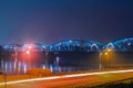 2017. 10. 20 Torun Poland, beautiful bridge in Torun, night view of Pilsudski bridge over Vistula river. Royalty Free Stock Photo