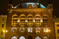 TORUN, POLAND - JANUARY 08, 2016: Night winter view of the Artus Court in Torun. The building was designed by Rudolph Schmidt in