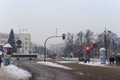 TORUN, POLAND - JANUARY 08, 2016: Winter view of the intersection of Chelminska, Waly Generala Wladyslawa Sikorskiego and aleja