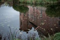 The reflections of Torup castle in the lake around the castle on a dark autumn day in southern Sweden