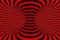 Torus 3D optical illusion raster illustration. Hypnotic black and red tube image. Contrast twisting loops, stripes ornament.