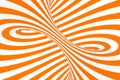 Torus 3D optical illusion raster illustration. Hypnotic white and orange tube image. Contrast twisting loops, stripes ornament