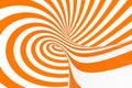 Torus 3D optical illusion raster illustration. Hypnotic white and orange tube image. Contrast twisting loops, stripes ornament.