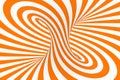 Torus 3D optical illusion raster illustration. Hypnotic white and orange tube image. Contrast twisting loops, stripes ornament.