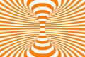 Torus 3D optical illusion raster illustration. Hypnotic white and orange tube image. Contrast twisting loops, stripes ornament