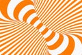 Torus 3D optical illusion raster illustration. Hypnotic white and orange tube image. Contrast twisting loops, stripes ornament.