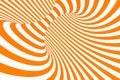 Torus 3D optical illusion raster illustration. Hypnotic white and orange tube image. Contrast twisting loops, stripes ornament.