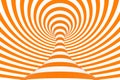 Torus 3D optical illusion raster illustration. Hypnotic white and orange tube image. Contrast twisting loops, stripes ornament.