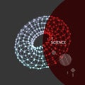 Torus. Object with lines and dots. Molecular grid. Technology style with particle. Vector illustration.
