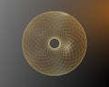 Torus Yantra Flower, Gold Hypnotic Eye sacred geometry basic element. Golden Logo Circular mathematical ornament. Circular pattern Royalty Free Stock Photo