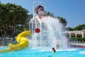 Torvaianica, Italy - July 2017: People having fun in the swimming pool in water park at Zoomarine acqua park