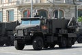 TOS-2 `Tosochka` - a heavy flamethrower system on a wheeled chassis on a Moscow street during the dress rehearsal of the Victory