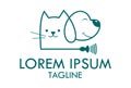 Tosca Color Line Art cartoon Cat and Dog Head Logo Design