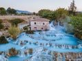 Toscane Italy, natural spa with waterfalls and hot springs at Saturnia thermal baths, Grosseto, Tuscany, Italy aerial