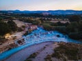 Toscane Italy, natural spa with waterfalls and hot springs at Saturnia thermal baths, Grosseto, Tuscany, Italy aerial