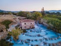 Toscane Italy, natural spa with waterfalls and hot springs at Saturnia thermal baths, Grosseto, Tuscany, Italy aerial