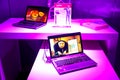 Toshiba Laptop on display with bright colorful lighting Royalty Free Stock Photo