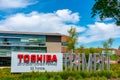 Toshiba logo in front of Toshiba America Electronic Components campus