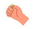 Toss-up with gold coin. Hand flipping, throwing money, holding change on thumb finger. Heads or tails game for luck Royalty Free Stock Photo