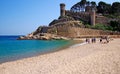 Tossa de Mar beach Villa Vella fortress view Costa Brava Spain spanish coast Catalonia sea summer beautiful Mediterranean town sky Royalty Free Stock Photo