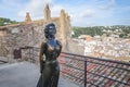 Tossa de Mar - 1 Sept, 2024: Bronze statue of Ava Gardner overlooking Tossa de Mar, Costa Brava