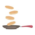 Tossed pancake in the pan. Flat vector illustration Royalty Free Stock Photo
