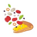 tossed pizza slice. Vector illustration decorative design