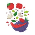 tossed tomato soup. Vector illustration decorative design