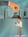 Tossing coins to the poor man. Welfare, Donation, unemployment benefit. Vector illustration in a flat style