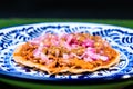 Tostada, typical Mexican dish, made from cochinita pibil Royalty Free Stock Photo