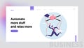 Total Control and Dependence Website Landing Page. Huge Puppeteer Hand Manipulating with Puppet Business